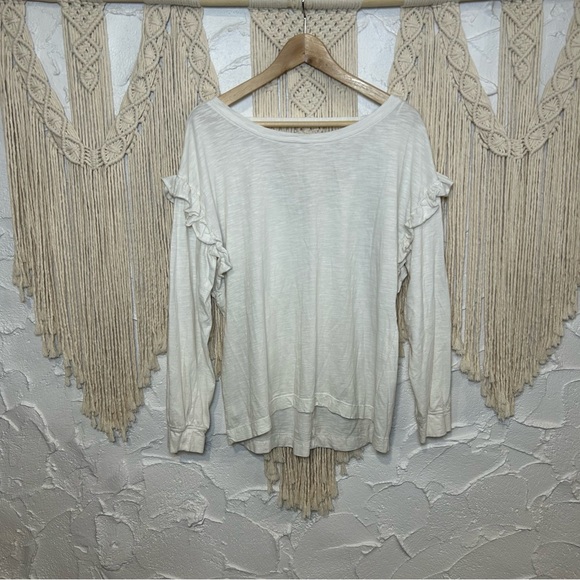 Anthro Pilcro Ivory Cotton Ruffle Shoulder Tee Coquette Cottagecore Women Medium - Picture 2 of 9